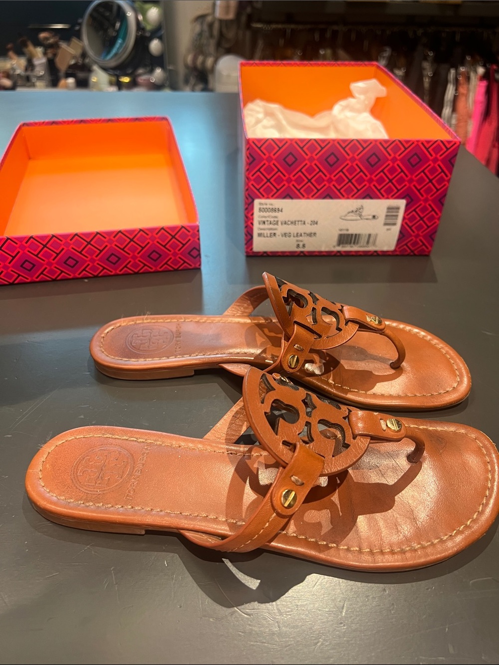 Tory Burch Miller Vegan Leather Logo Thong Sandals — color Vintage Vachetta - Picture 4 of 6